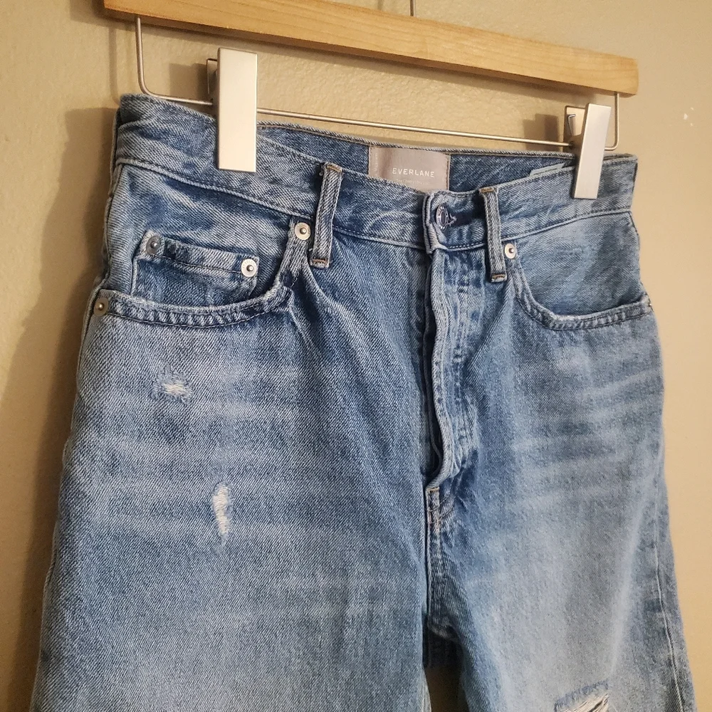 EVERLANE The Cheeky Long Short Distressed Fray Hem Denim Cut Offs Women's SZ‎ 25